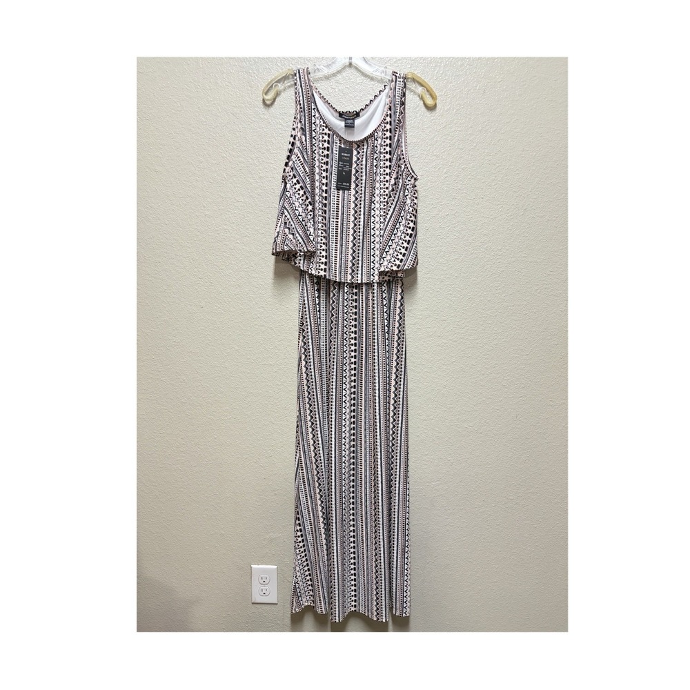 Robert Louis Blush Black Geometric Sleeveless Round Neck Wide-Leg Jumpsuit L